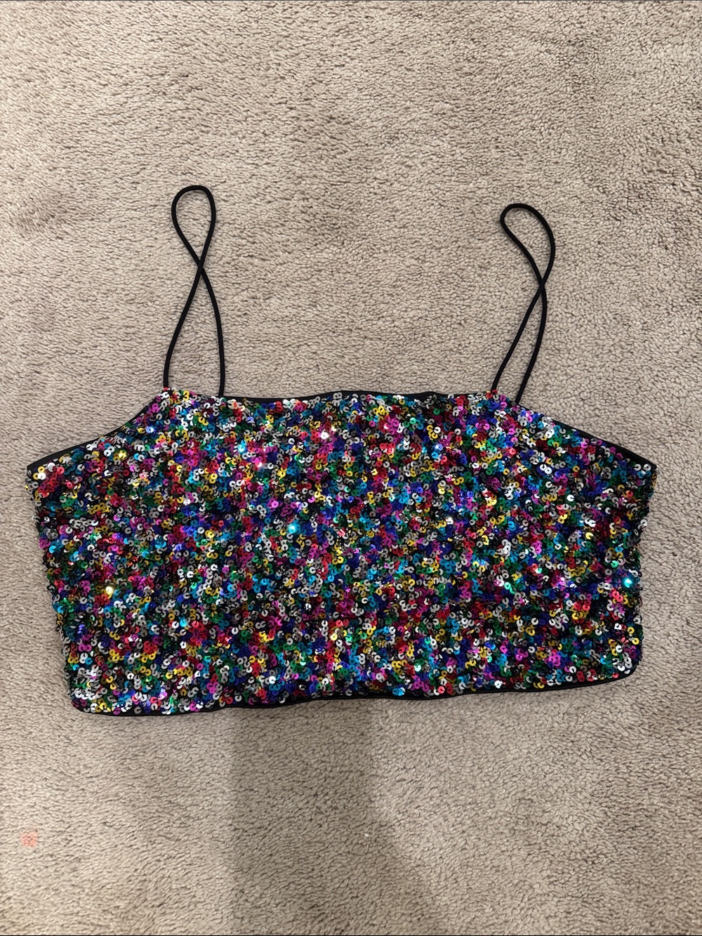 Multicolor Sequin Crop Cami with Black Straps